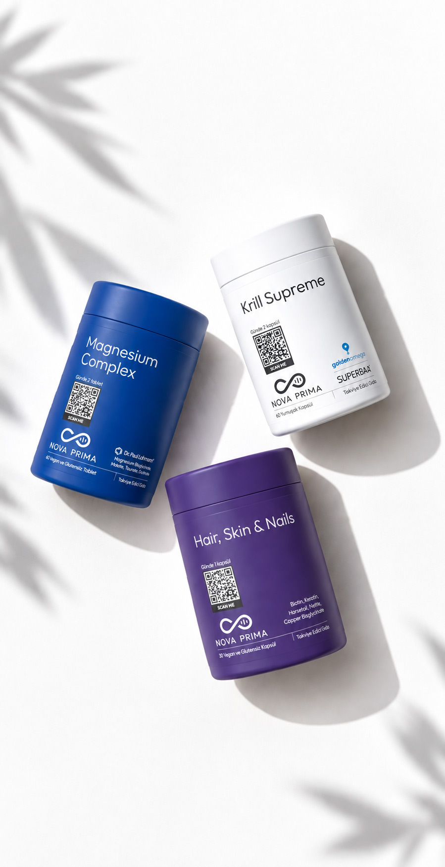Nova Prima Magnesium Complex, Krill Supreme, and Hair Skin & Nails